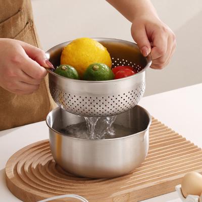 Bacinella/Scolapasta in Acciaio Inossidabile per Lavare Verdure Impilabile Multi-Uso Scolapasta da Cucina per Cucinare e Pulire