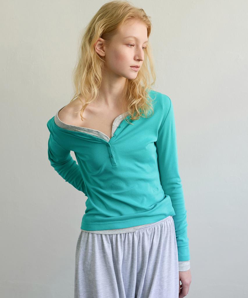 Aobteu Two-Way Henley T-Shirt - Mint