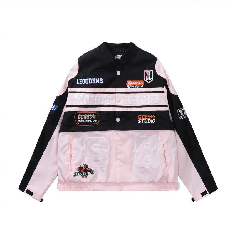 American Fashion Detachable Motorcycle Jacket Women's Clothing Retro Hip-hop Loose Couple Baseball Outfit Pink Casual Coat