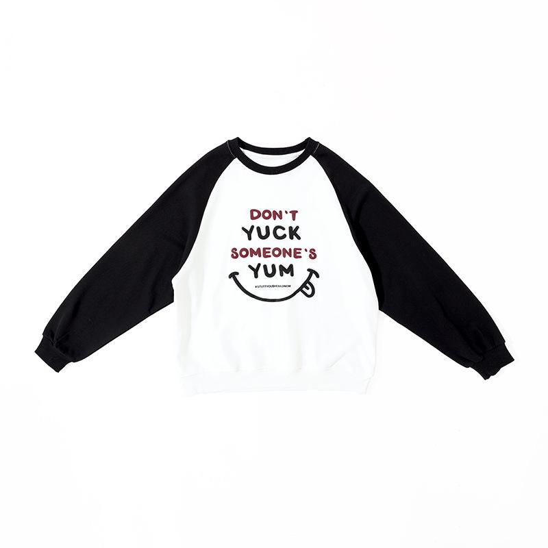 

Девичья осенняя толстовка в корейском стиле с цветными блоками и длинными рукавами - Свободный крой для детей среднего и старшего возраста. 170 cm белый/чёрный