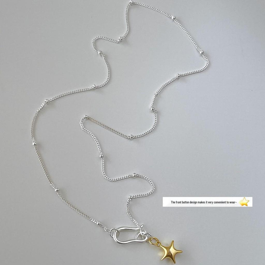 Korean Gold Five-Pointed Star S925 Silver Necklace - Fresh, Light Luxury, High-End Clavicle Chain for Women