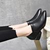 Pointed high heels women's single shoes spring new first-layer cowhide ruffle side zipper fashion shoes