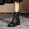 Fashion 2025 Winter Genuine Leather Women Boots Round Toe Thick Heel Lace Up Fashion Ankle Boots Retro Boots  Platform Shoes Heels Grown