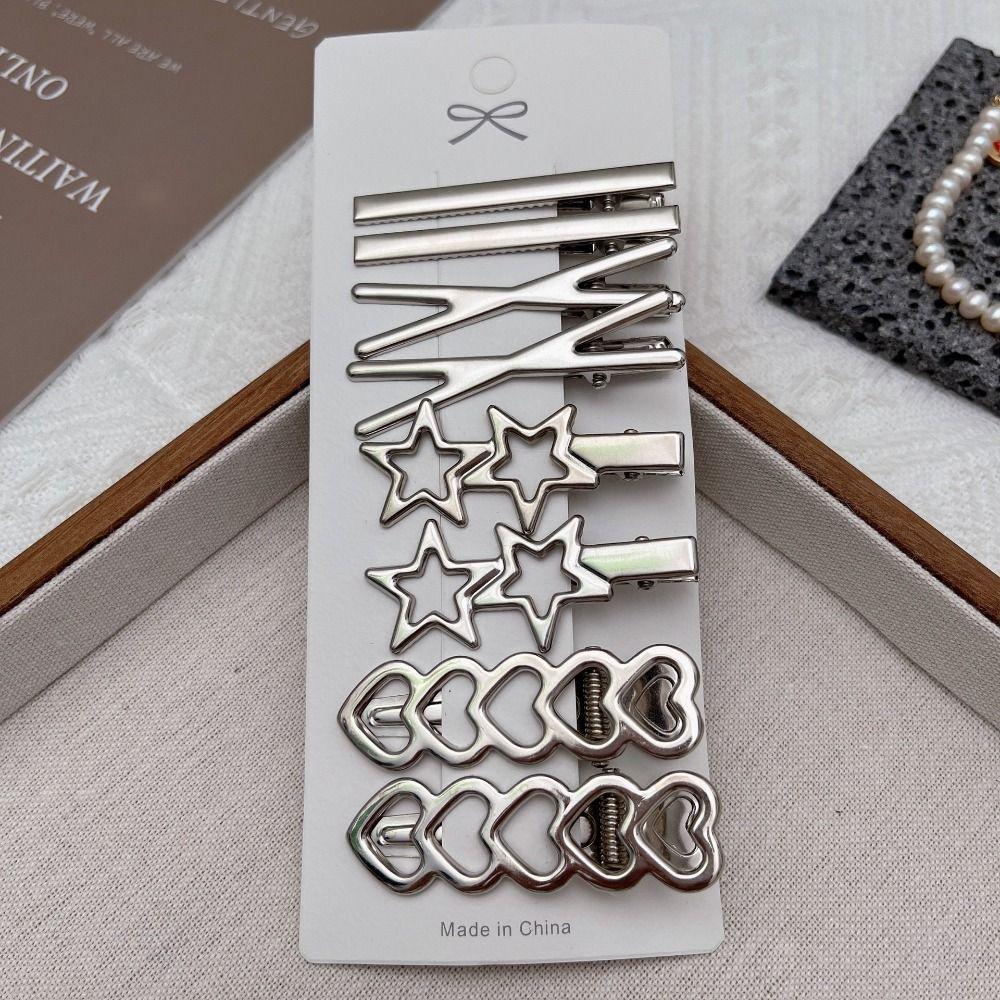 8Pcs/Set Vintage Silver Y2K Hair Clip Set Duckbill Clip Side Clips Retro Hairclip  Women Girls