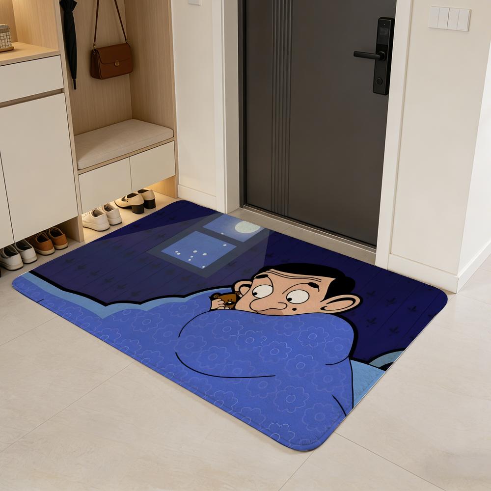 Character M-Mr. Bean Floor Mat Flannel Door Mat Non-Slip Absorbent Washable Indoor Home Rug