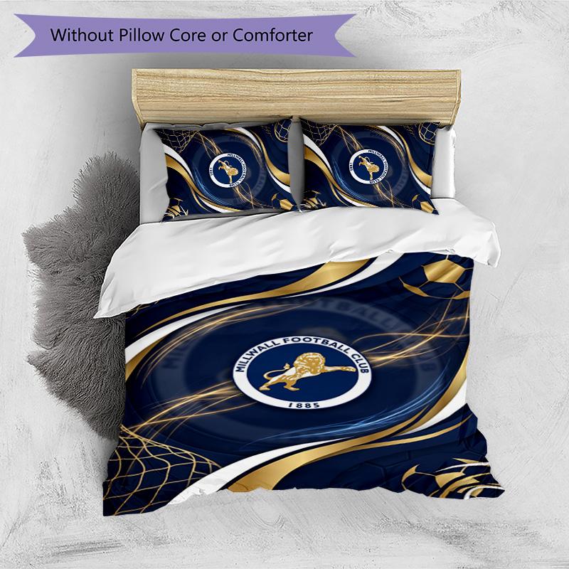 Millwall Football Printed 3 Pieces Bedding Set, Comfortable Skin Friendly Bedroom Duvet Cover Set