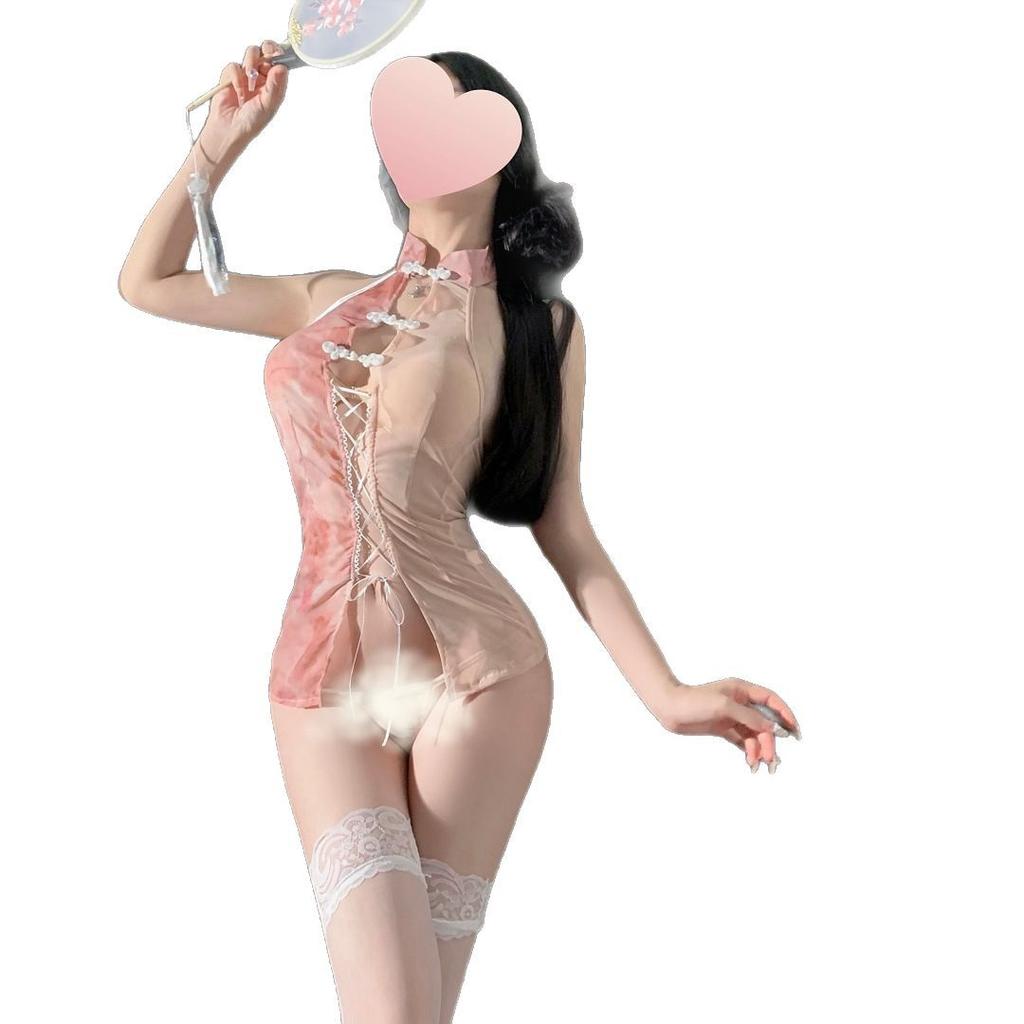 Sex Underwear Sexy Antique Dream Butterfly Buckle Hollow Strap Perspective Cheongsam Uniform Pajamas Set