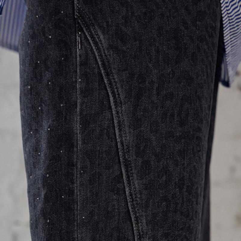 Maxza Cubic Leopard Wide Black Denim Pants Ze03ql004na