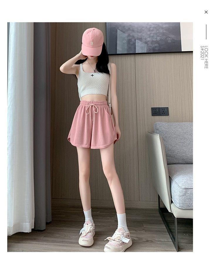Ice Silk Women's Wide-Leg Sports Shorts, Summer Casual High-Waisted, Versatile Running Outerwear - Single/Double Three-Quarter Length