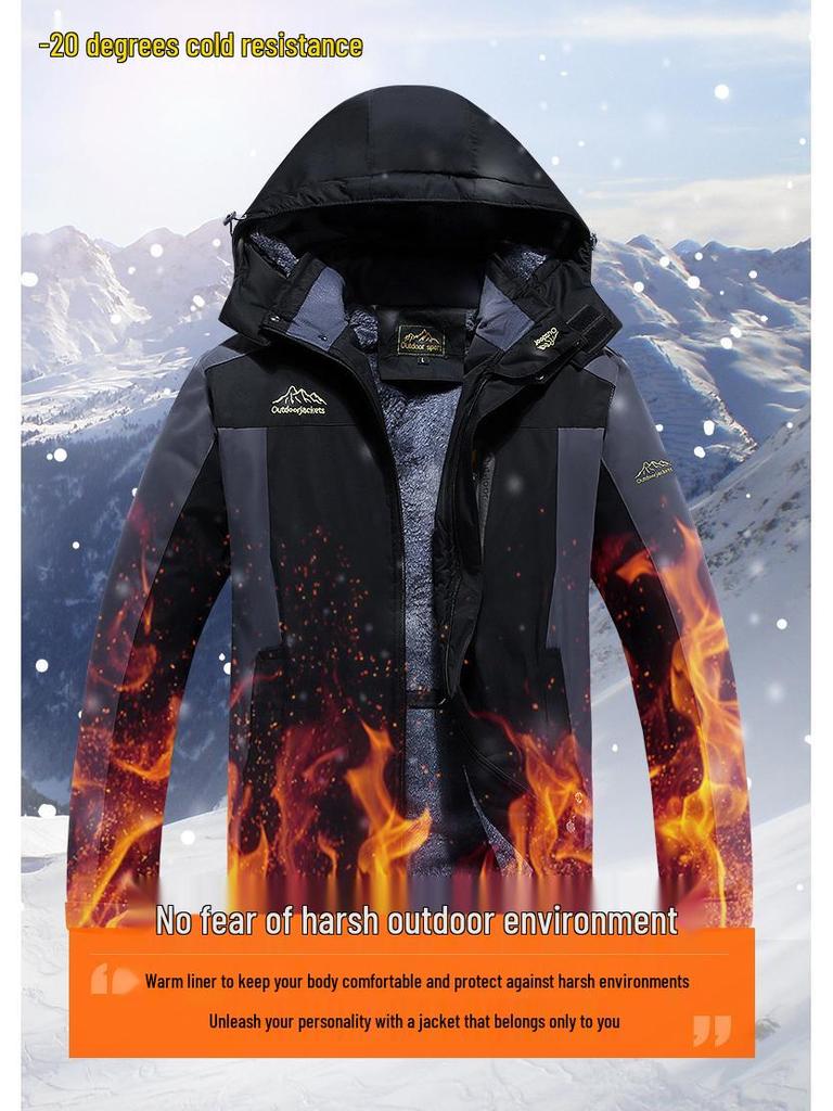 Men’s Plus Size Fleece-lined Windproof Outdoor Cotton Jacket