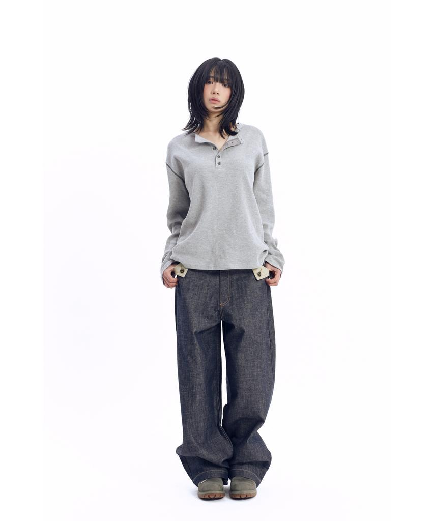 AAKAM Henry Neck Waffle Long Sleeve (Gray)