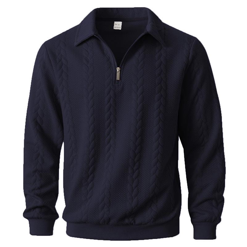 Men's Long Sleeve Jacquard Half-Zip Pullover Hoodie with Lapel for Spring and Autumn