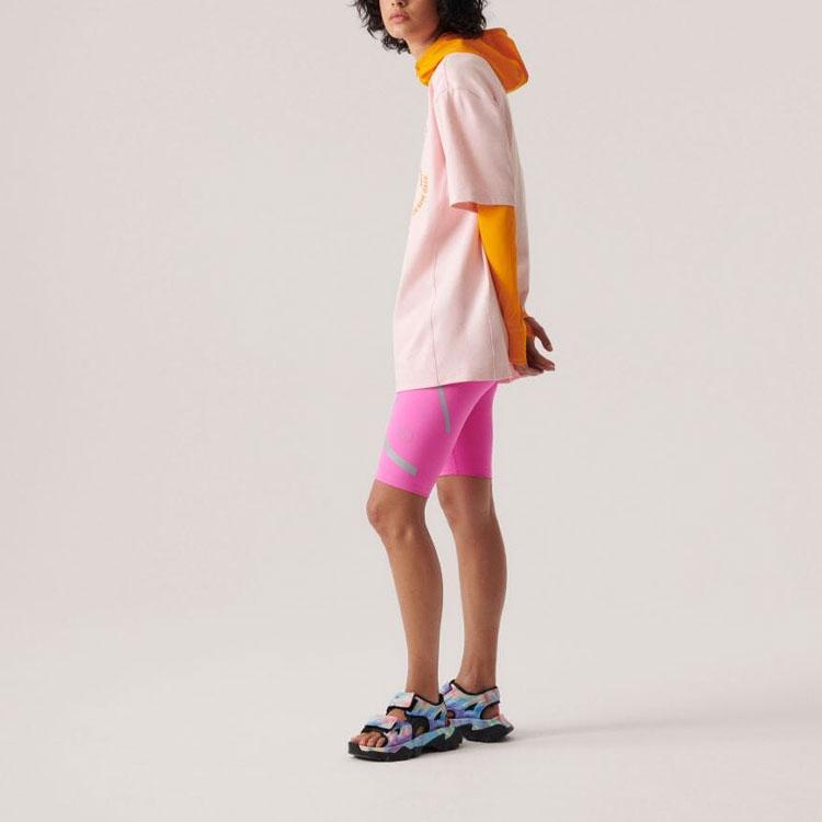 Adidas X Stella McCartney Collaboration SS23 Striped Print Back Zipper Pocket Fitness Shorts Women Shorts Cream Pink HS1712