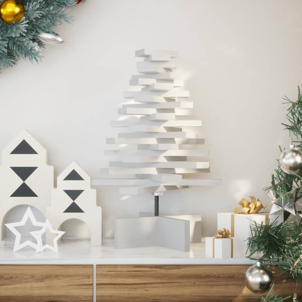 White Wooden Christmas Tree for Decoration 60 cm Solid Pine Wood