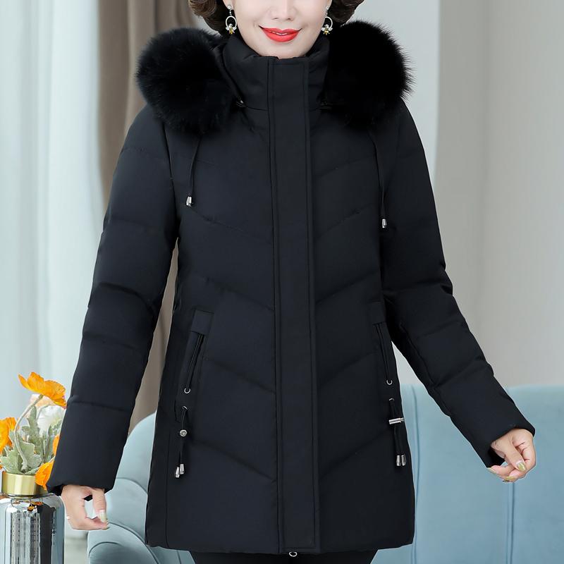 Real Fur Collar Middle Age Women's Down Coats Winter Vintage Parkas Plus Size Elegant Thick Warm Down Jackets Woman Outerwears