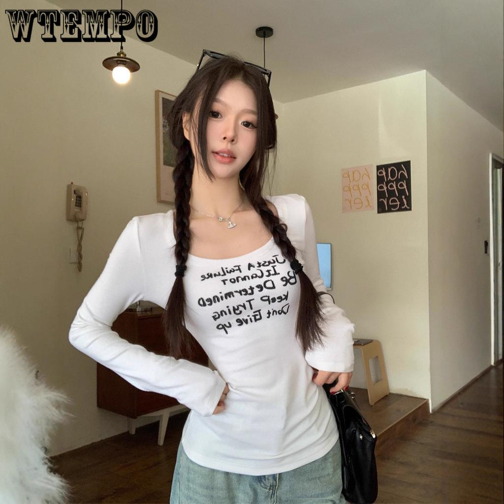 Women's Printed Long Sleeved T-shirt Women's Autumn Top American Slim Fit Base T-shirt Top