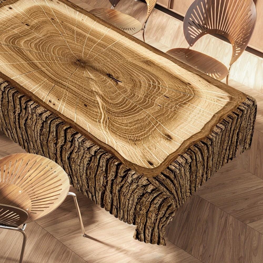 Washable Rectangular Tablecloth Rustic Log Pattern Universal Table Cover  Beauty Massage