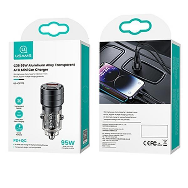 USAMS Car Charger C36 USB+USB-C 95WFast Charge Black/black CC176CC01 (US-CC176)