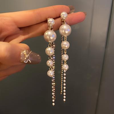 Lange Baumeln Ohrringe für Frauen 2021 Mode Voller Kristall Simulierte Perle Quaste Tropfen Ohrring Vintage Gold Brincos Schmuck