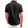 Men's Fashion Collar Solid Color Short Sleeved Cotton Linen Shirt Button Casual Shirt Top