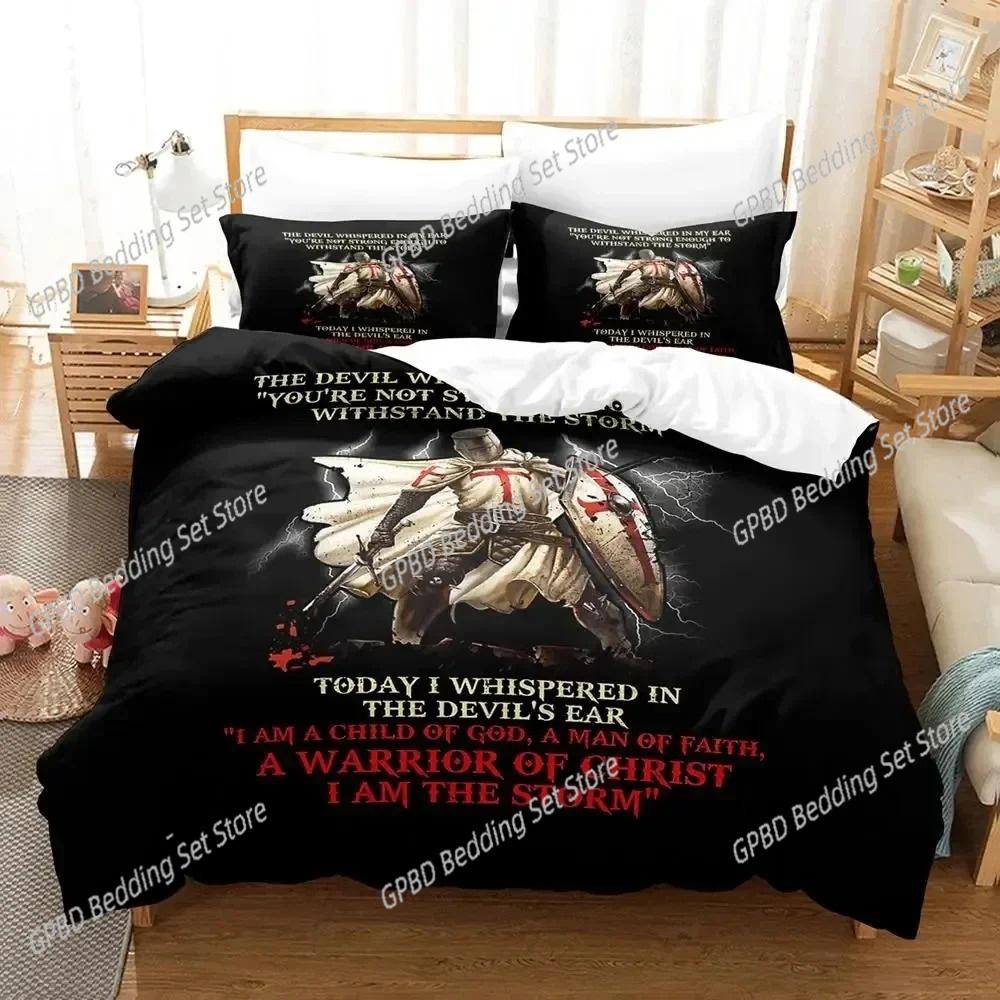 

3D Print Christian Knights Templar Beding Set Bedrom Soft Modern Bedspreads Comefortable Soft Duvet Cover Comfortable Quilt Cover Pilowcase 100*200cm Single