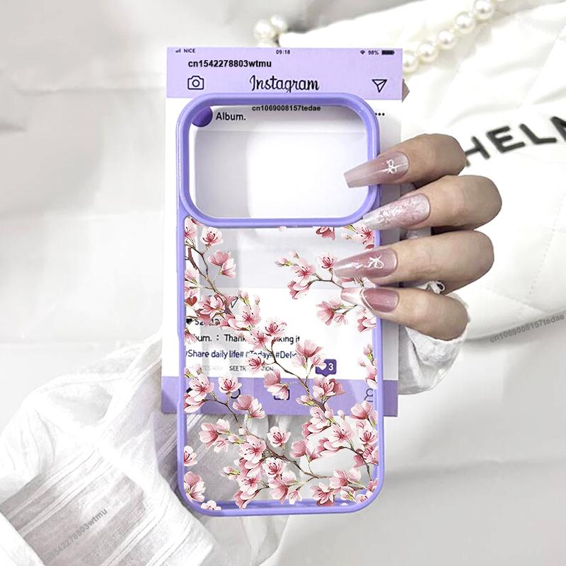 Surrounding Pink Magnolia Flower Phone Case for IPhone 17 Pro Max 11 16  13 15 14 12 Air Cherry Blossom Transparent Flower Cover