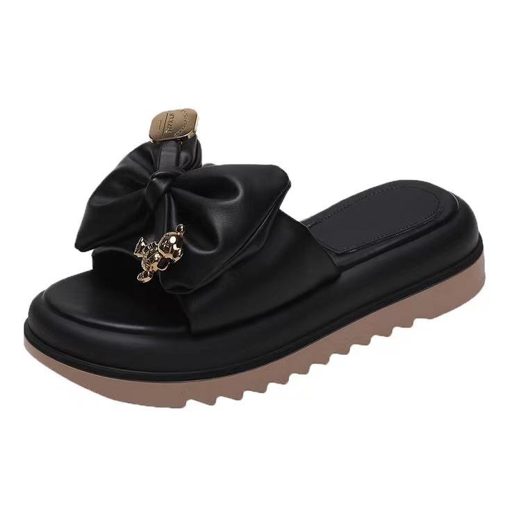 Fashion Flat Heels Butterfly Metal Decor Slippers Women Flip Flop Green Sandals New Summer Slides Chanclas Mujer  Ladies Shoes