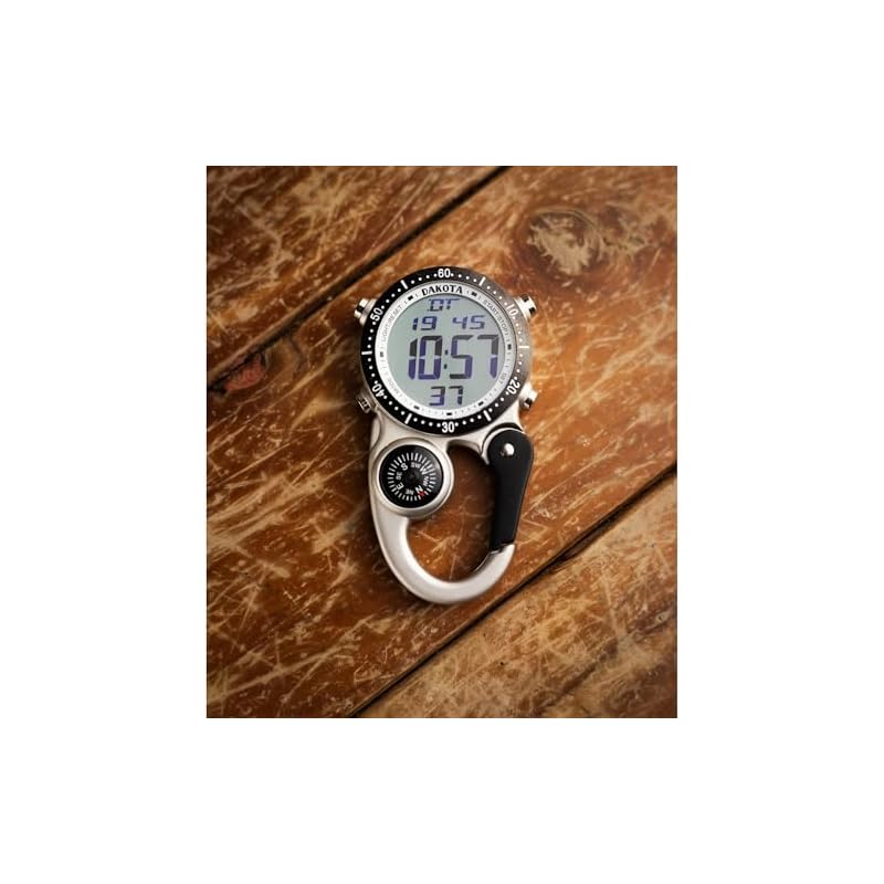 Dakota Pocket Watch with Carabiner, Digital, Waterproof, Alarm, Stopwatch, Timer, Compass, for Outdoor Activities, Camping, Hiking, and Travel