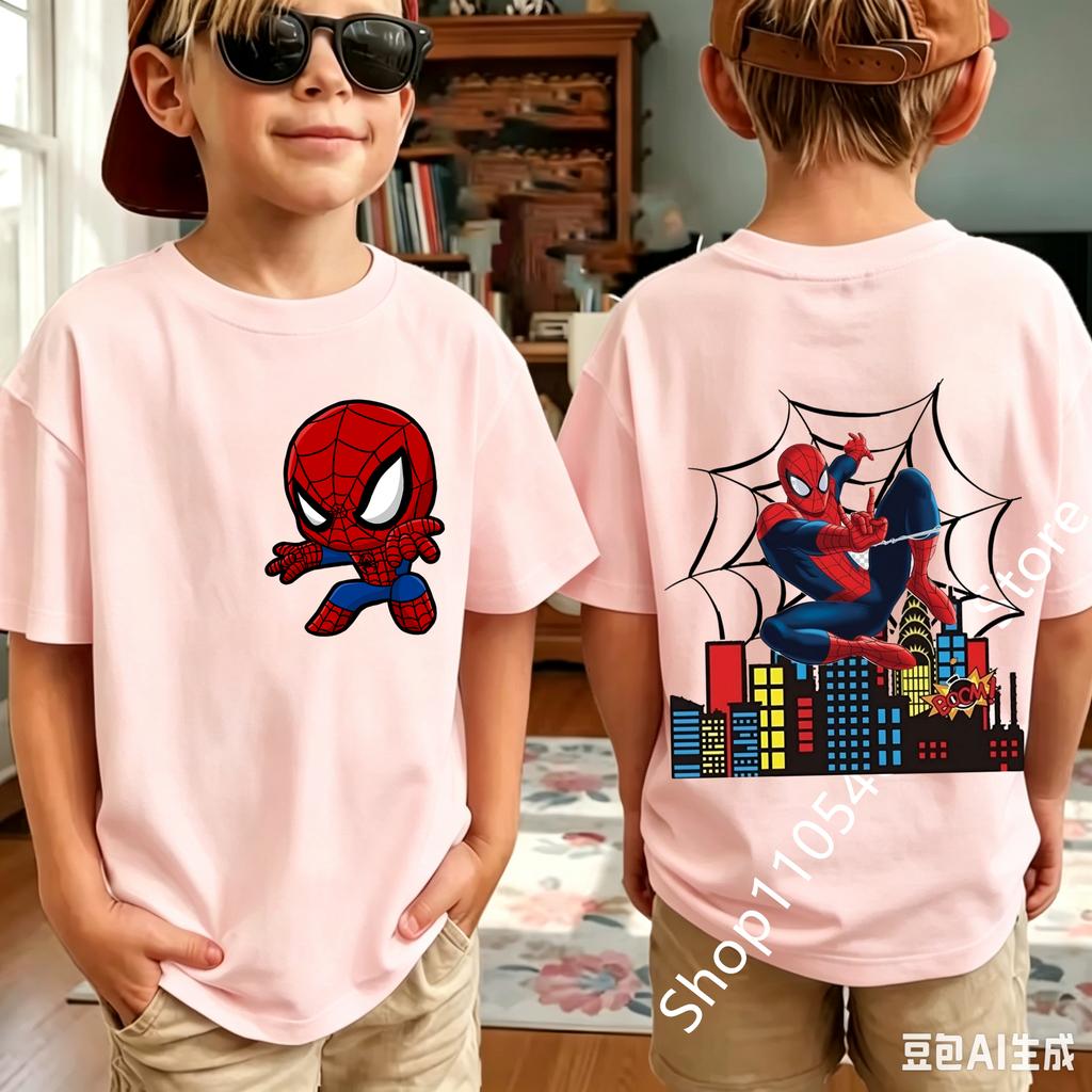 Summer Spider Children's T Shirt Breathable Fabric Classic Character Patterns in A Cute Style Suitable Daily Playwear