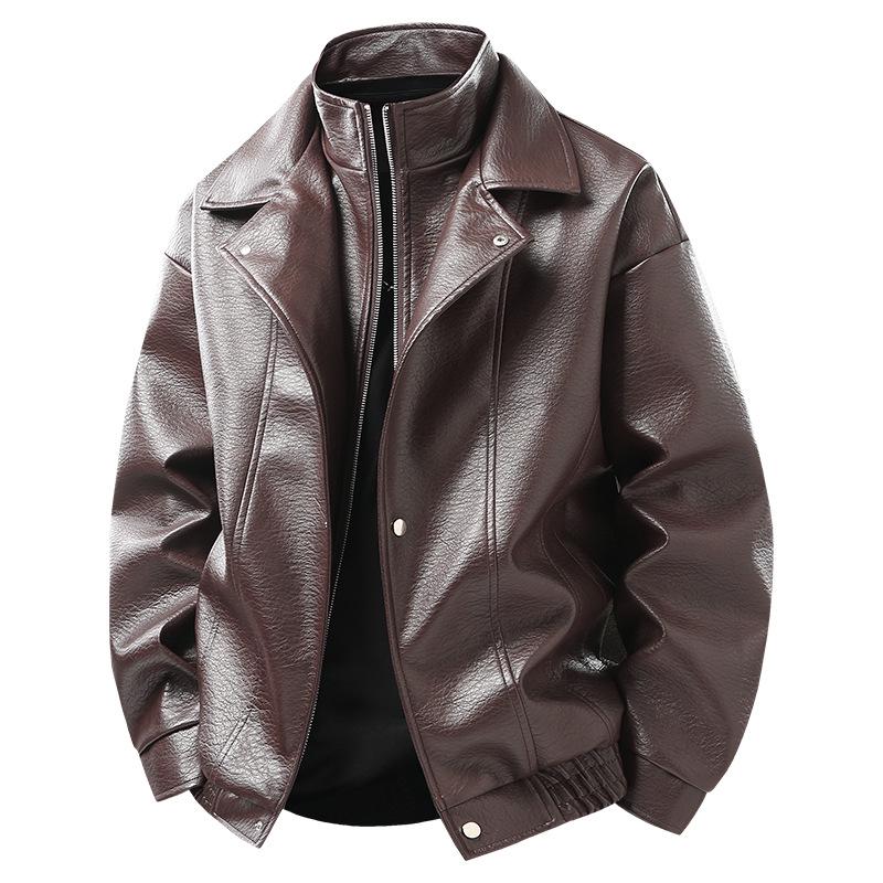 

Hot Sale American Retro Lapel Leather Jacket - Men s High-End Spring/Autumn Couple s Style M коричневий