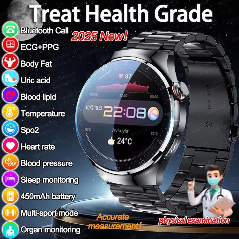 2025 New High-precision ECG Blood Lipids Uric Acid Risk Assessment Smart Watch Pulse Body Fat BP Dynamics Health Monitor