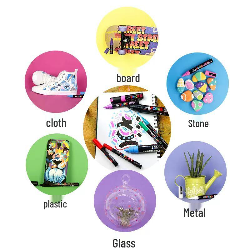 POSCA Treasure Color Acrylic Marker Set (Water-Based, PC-1M/3M/5M)