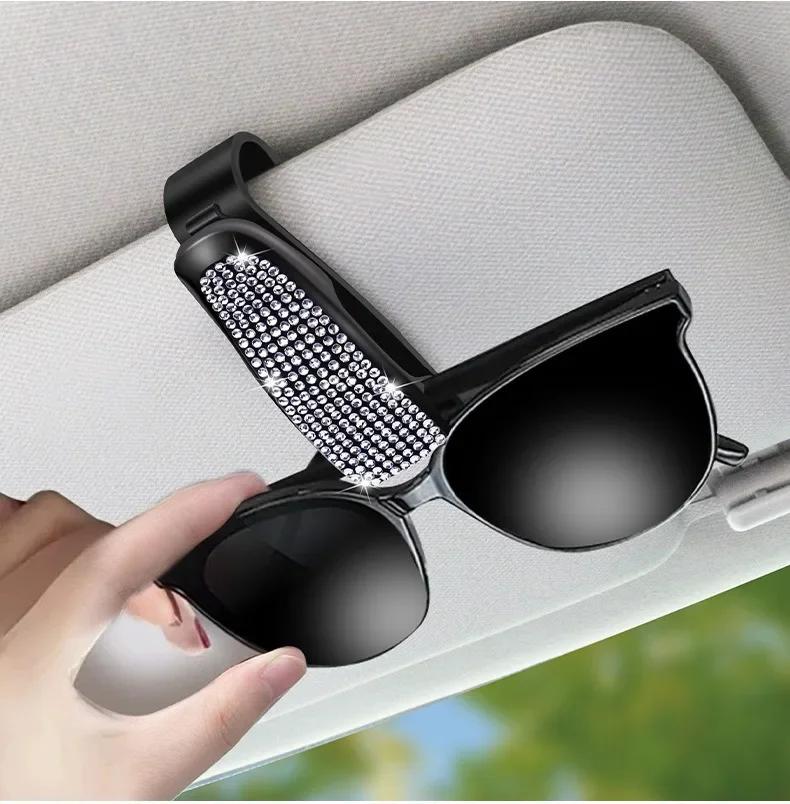 Sunglasses Clip Car Sunshades Sun Visor Rhinestone Portable Universal Myopia Glasses Bracket Card Holder Decoration Accessories