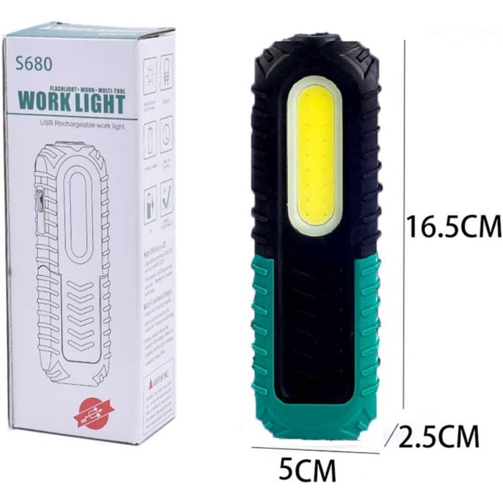 LED Work Light, Portable Rechargeable Torch Workshop Lamp COB Inspection Lights with Hook and Magnetic Base for Car Repair, Garage, Camping, Emergency