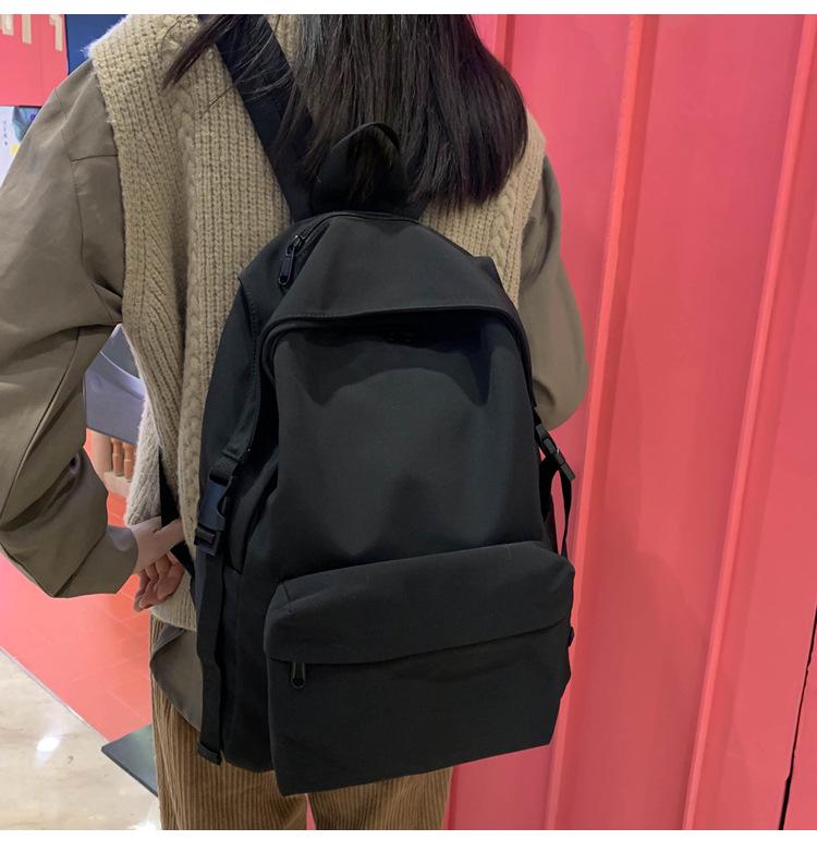 Women's Japanese & Korean Style Nylon Backpack - Solid Color, Lightweight, Fashionable for High School & College Students.