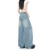 Spring Summer Multi Pocket Cargo Relaxed Wide Leg Trendy Denim Pants Ladies Casual Pants Oversize Denim Trousers
