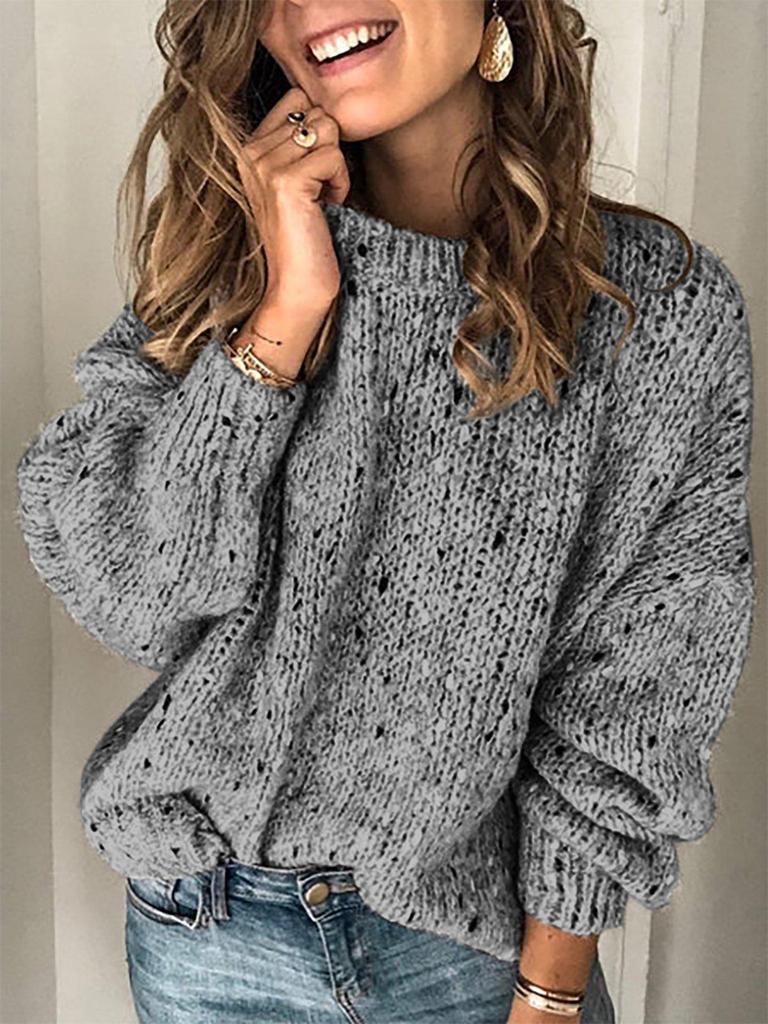 Women's Casual Long Sleeve Polka Dot Knit Sweater