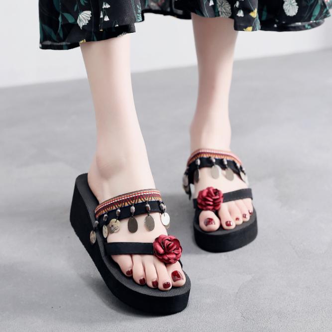 Fashion Platform Flower Women's Slippers and Ladies Sandals Flip Flops Shoes 2025 Trend Shoe New Style Luxury 39 Outside on Beach Slides