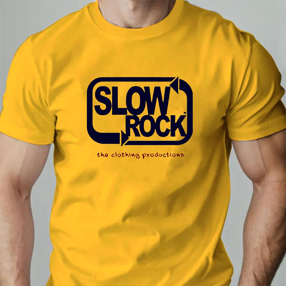 Men's T Shirt Slowrockk Pattern Printed Summer Fashion Leisure Breathable Men Round Neck T-shirt High Quality Men's Clothing