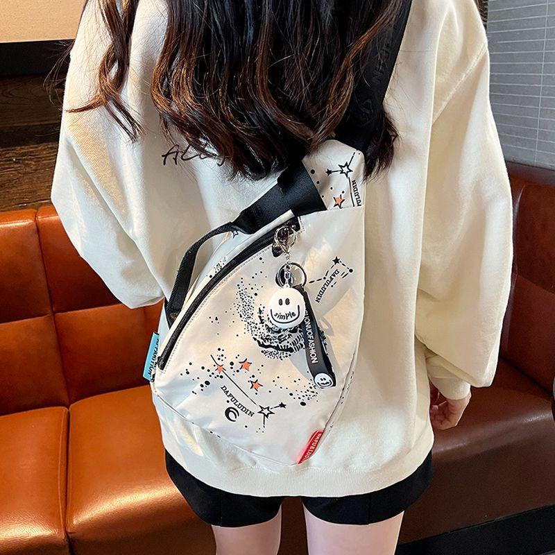 

New Chinese Rhinestone Chest Bag Women 2025 New Versitile Fashion Shoulder Bag Oxford Cloth Lightweight Sports Messenger Bag Light Starry Sky + send smiley face pendant
