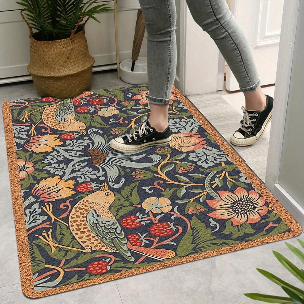 Soft Symmetrical Floral Bird Welcome Doormat Home Decor Kitchen Hallway Balcony Rug Bedroom Floormat Bath Non-slip Mat Decor