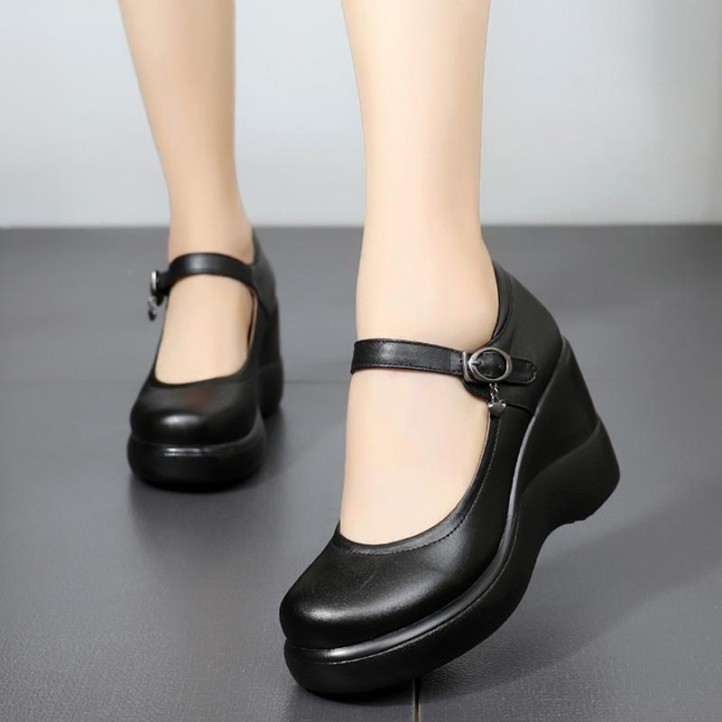 

Модная обувь GKTINOO на танкетке с Т-образным ремешком из натуральной кожи для женщин 2025, туфли на высоком каблуке, офисные туфли на платформе для дам, для мамы, больших размеров 34-43 12