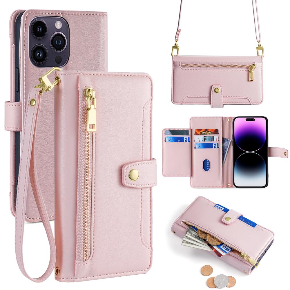 Luxury Crossbody Folio Multi Function Leather Phone Case with Strap for Apple iPhone 15 14 13 12 Pro Max