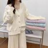 Soft waxy twist loose knitted cardigan women's autumn and winter new flower hair outer wear loose lazy wind sweater jacket