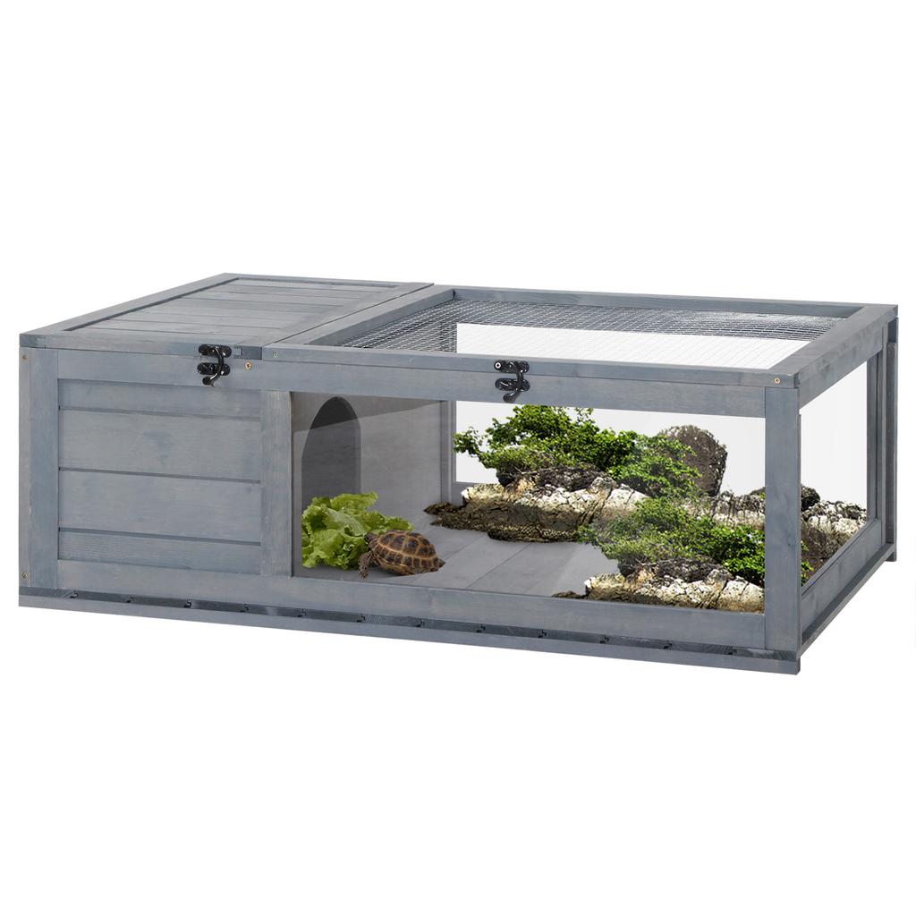 Tortoise House, Small Reptile Wooden House, with Mesh Roofs, Side Panels, for Turtles, Lizards, Geckos and Snakes