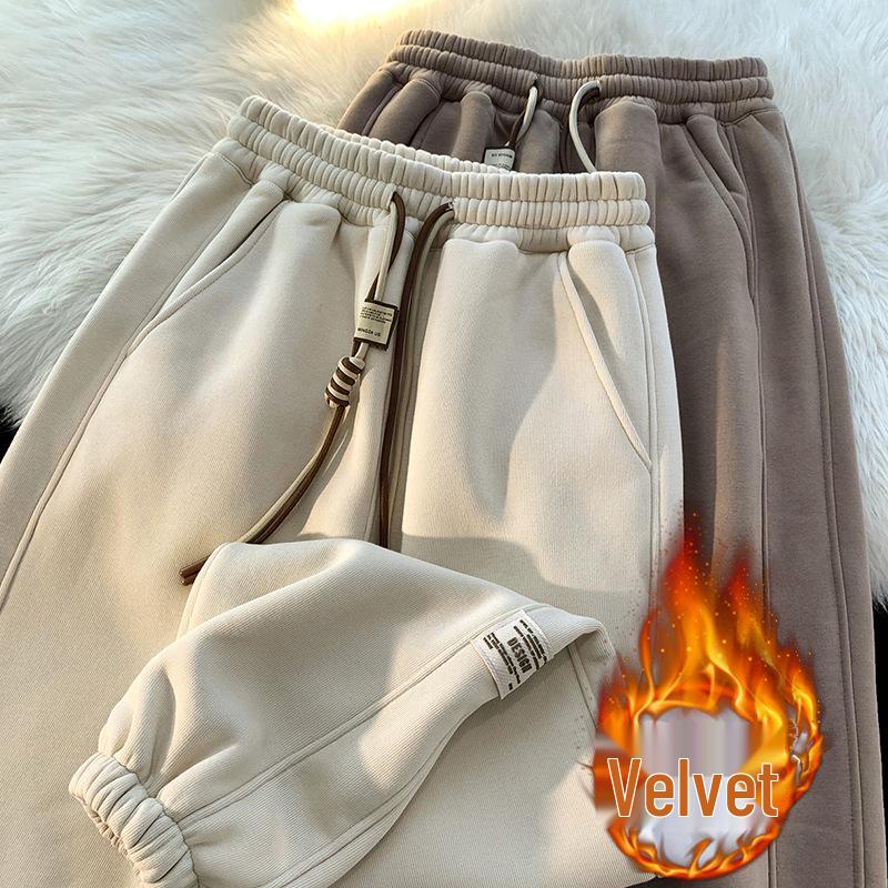 Men's Fleece-Lined Thickened Sweatpants: Autumn/Winter 2024, Loose Straight-Leg Cuffed Casual Sports Pants