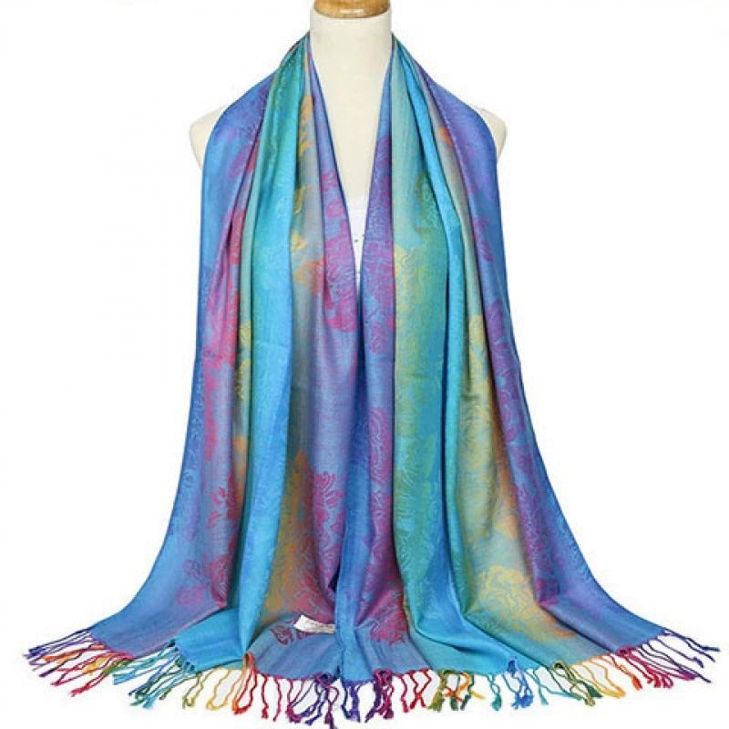 Popular Colorful Cashew Tassel Shawl for Women Ethnic Style Gradient Embroidery Scarf