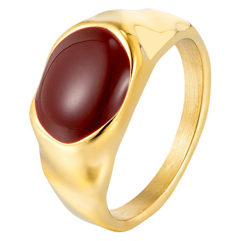 New Year's Irregular Egg-shaped Oil Drip Ring Stainless Steel Electroplating Stacked Ring Women's Small and Simple Gift