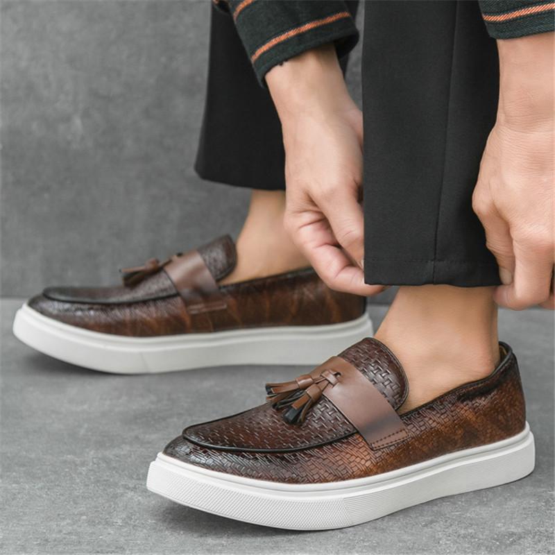 New Luxury Designer Men's Knit Pattern Tassels Loafter Leisure Platform Shoes Male Walking Dress Wedding Footwear Zapatos Hombre