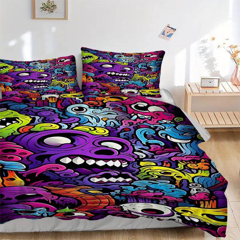 3pcs Anime Cartoon Design Bedding Set with One Quilt Cover and Two Pillowcases (No Core) - Festival Gift for Bedroom Decor, Polyester Fabric.F077